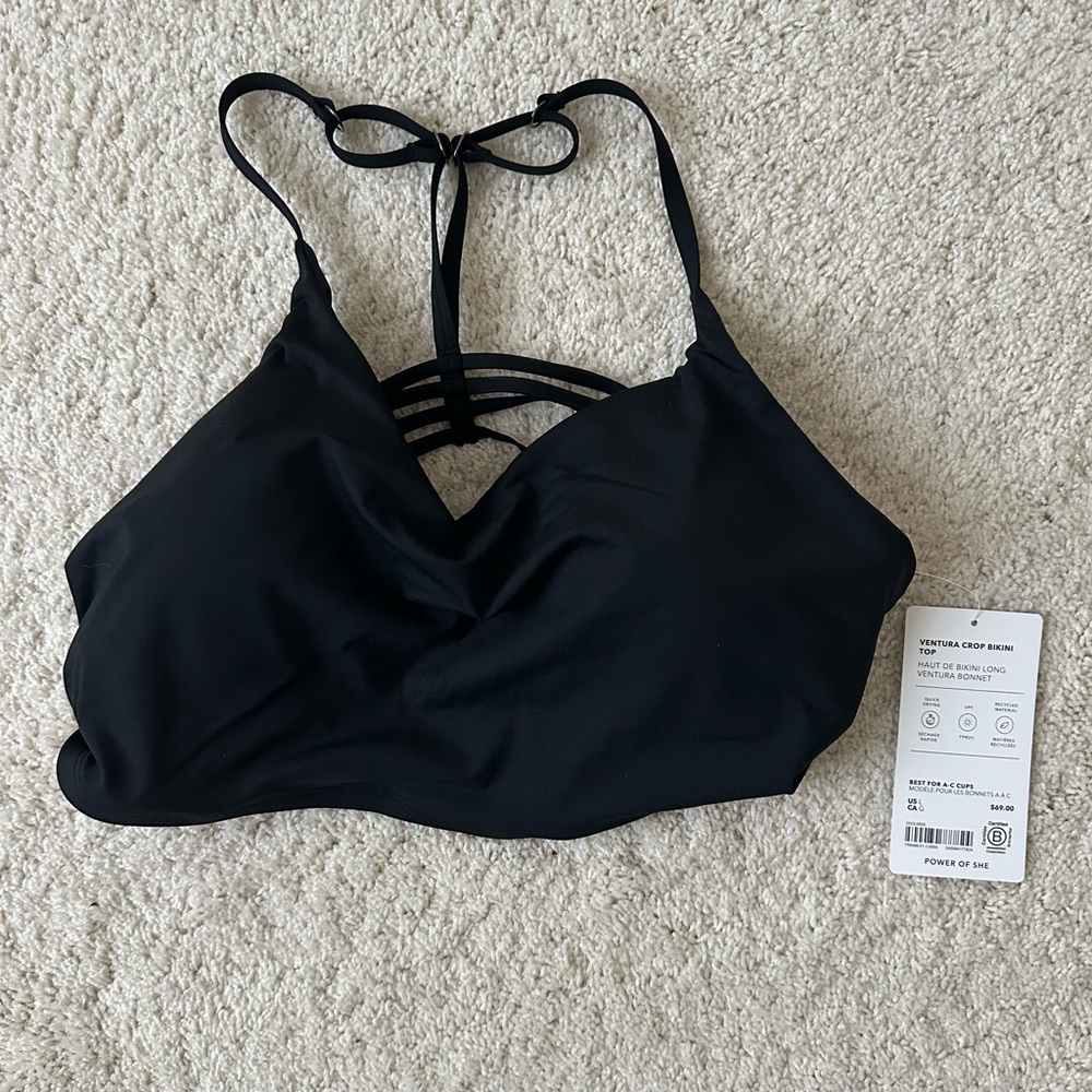Woman’s Athleta Ventura Crop Bikini Top Black Size Large NWT best for A-C Cups